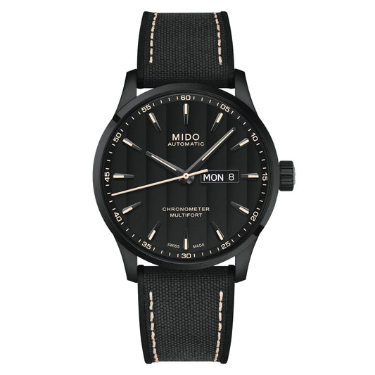 MIDO Multifort Chronometer 1 Black Dial, Stainless Steel Black PVD Watch, Black Fabric Strap - 40mm