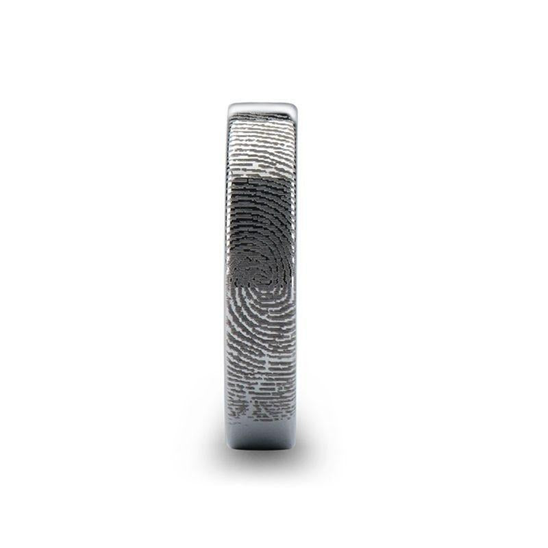 Fingerprint Engraved Flat Pipe Cut Tungsten Ring Polished - Spartan - 4mm - 12mm - 6mm