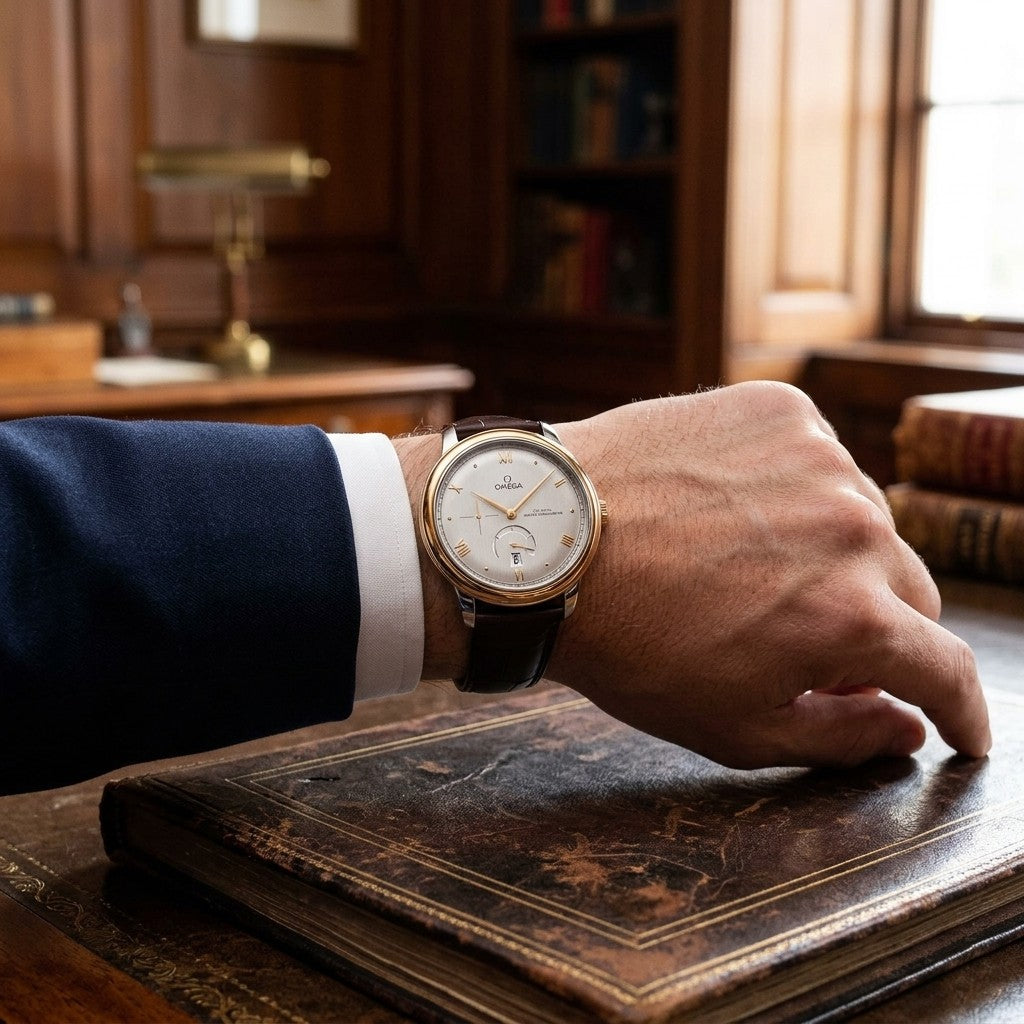 Omega de Ville Prestige 41 mm — Steel ‑ Yellow Gold on Leather Strap — lifestyle