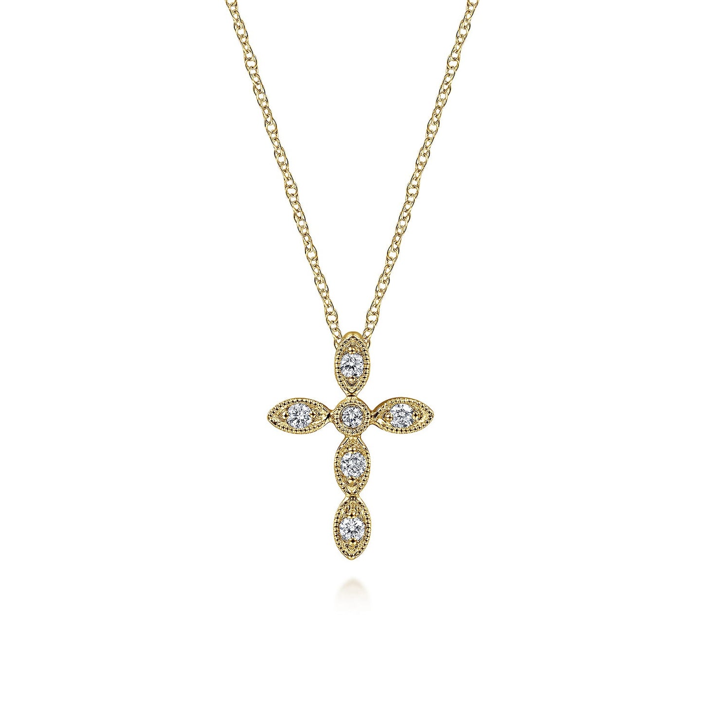 Gabriel & Co. 14K Yellow Gold Marquise Shaped Diamond Cross Necklace .09CTW