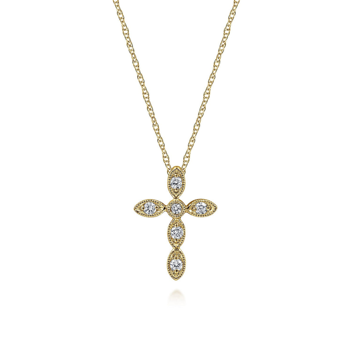 Gabriel & Co. 14K Yellow Gold Marquise Shaped Diamond Cross Necklace .09CTW