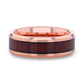 DYLAN Rose Gold Plated Koa Wood Inlaid Tungsten Men's Wedding Band With Beveled Polished Edges - 8mm
