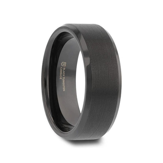 ELISE Black Tungsten Ring with Polished Beveled Edges and Brush Finished Center - 4mm - 10mm - 8mm