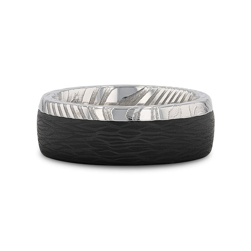 HUDSON Damascus Steel Ring with Wave Pattern Carbon Fiber - 8mm