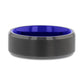 RIGEL Flat Beveled Edges Black Tungsten Ring with Brushed Center and Vibrant Blue Ceramic Inside - 6mm & 8mm