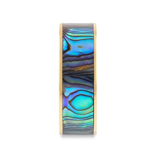 GALAN Flat 14K Yellow Gold Ring with Mother of Pearl Inlay and Polished Edges - 8mm