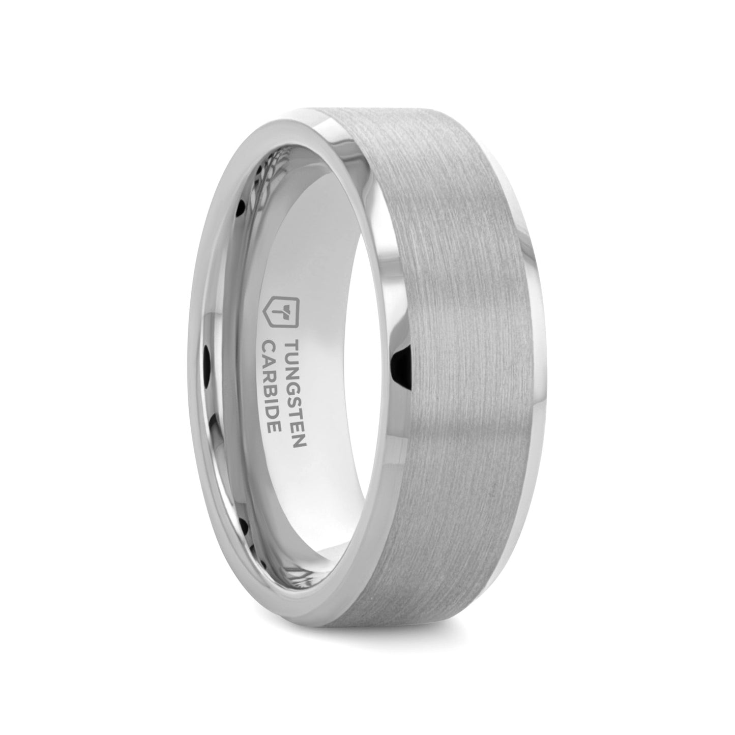 SHEFFIELD Flat Beveled Edges Tungsten Ring with Brushed Center - 4mm - 12mm - 8mm