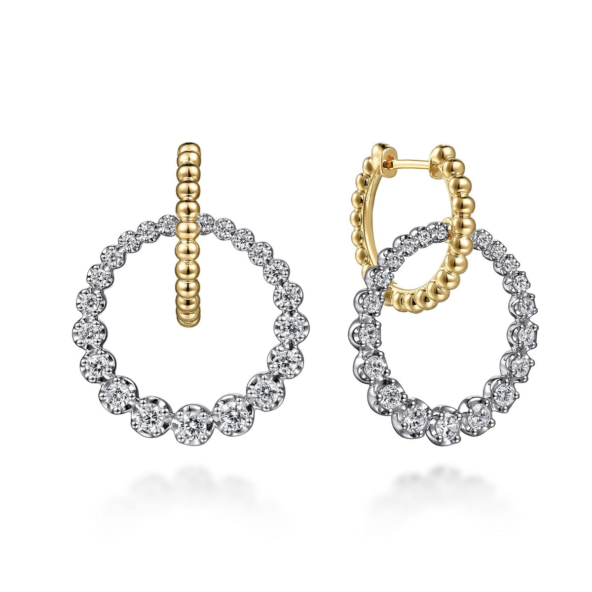 Gabriel & Co. 14K White-Yellow Gold Bujukan Diamond Circle Huggies 1.06CTW