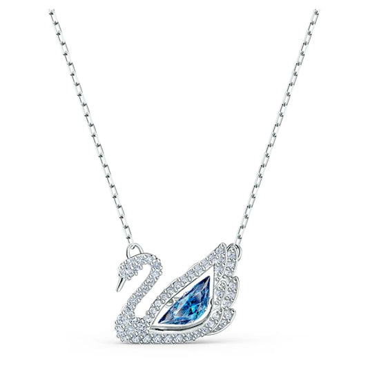 Dancing Swan necklace Swan, Blue, Rhodium plated