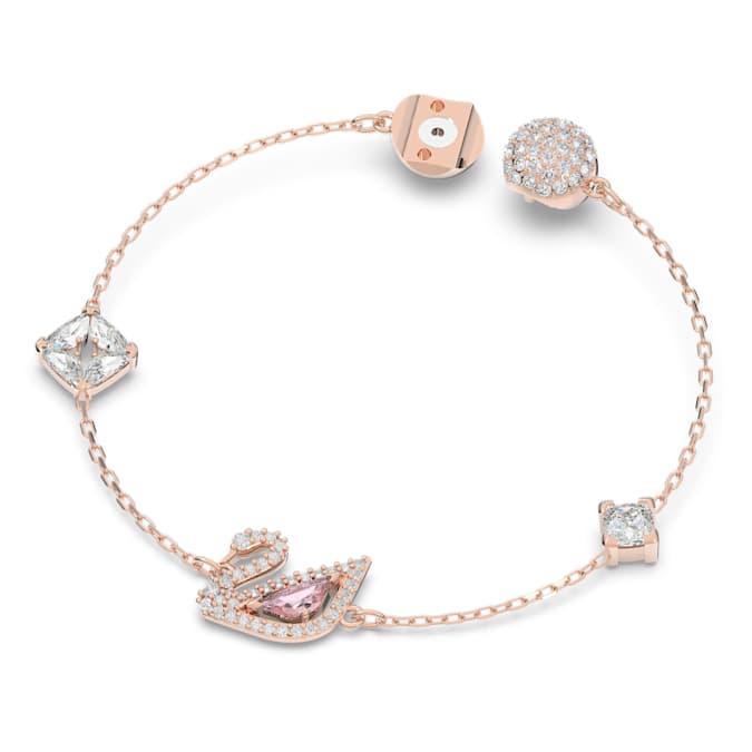 Dazzling Swan bracelet Magnetic closure, Swan, Pink, Rose gold-tone plated
