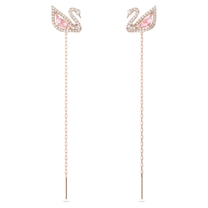 Dazzling Swan drop earrings Swan, Pink, Rose gold-tone plated
