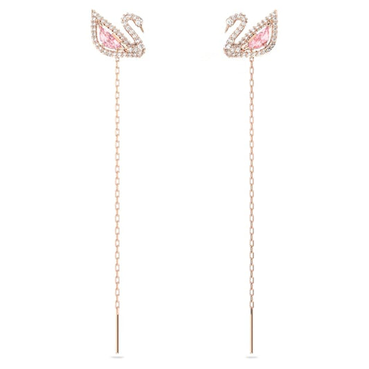 Dazzling Swan drop earrings Swan, Pink, Rose gold-tone plated