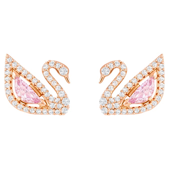 Dazzling Swan drop earrings Swan, Pink, Rose gold-tone plated
