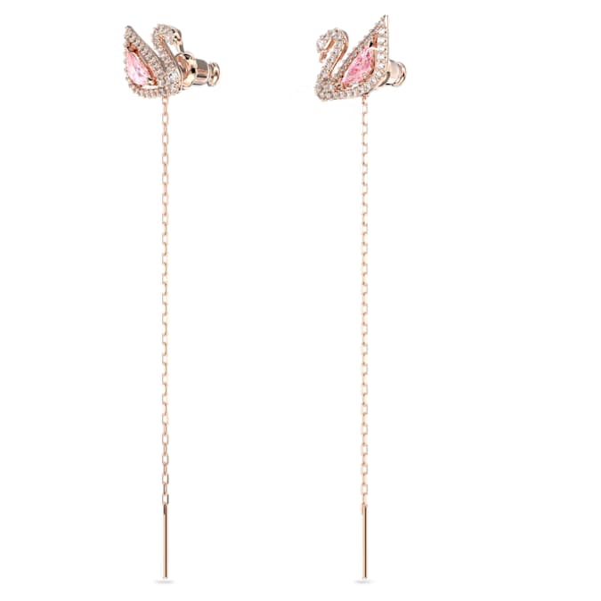 Dazzling Swan drop earrings Swan, Pink, Rose gold-tone plated