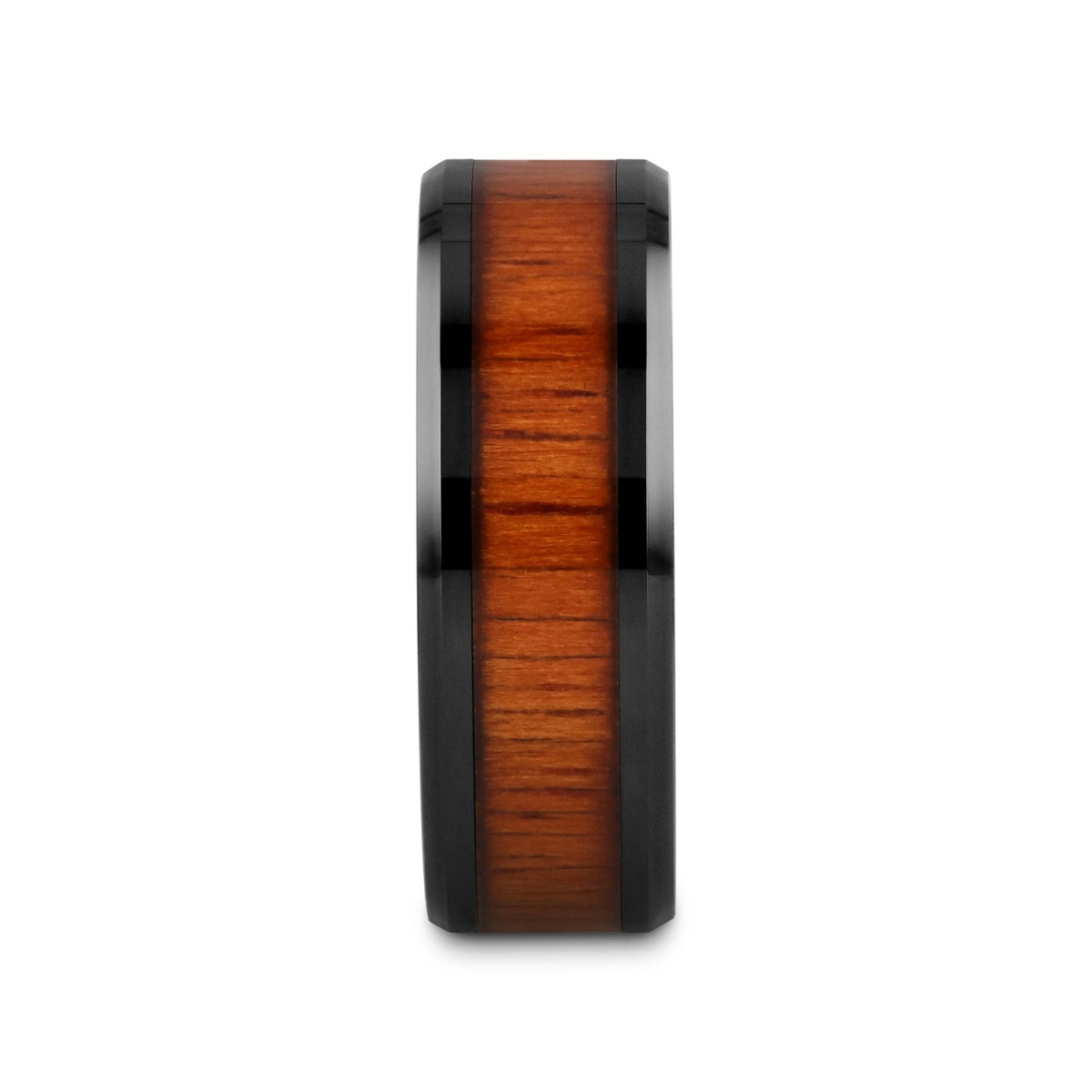 ACACIA Koa Wood Inlaid Black Ceramic Ring with Bevels - 4mm - 12mm - 6mm
