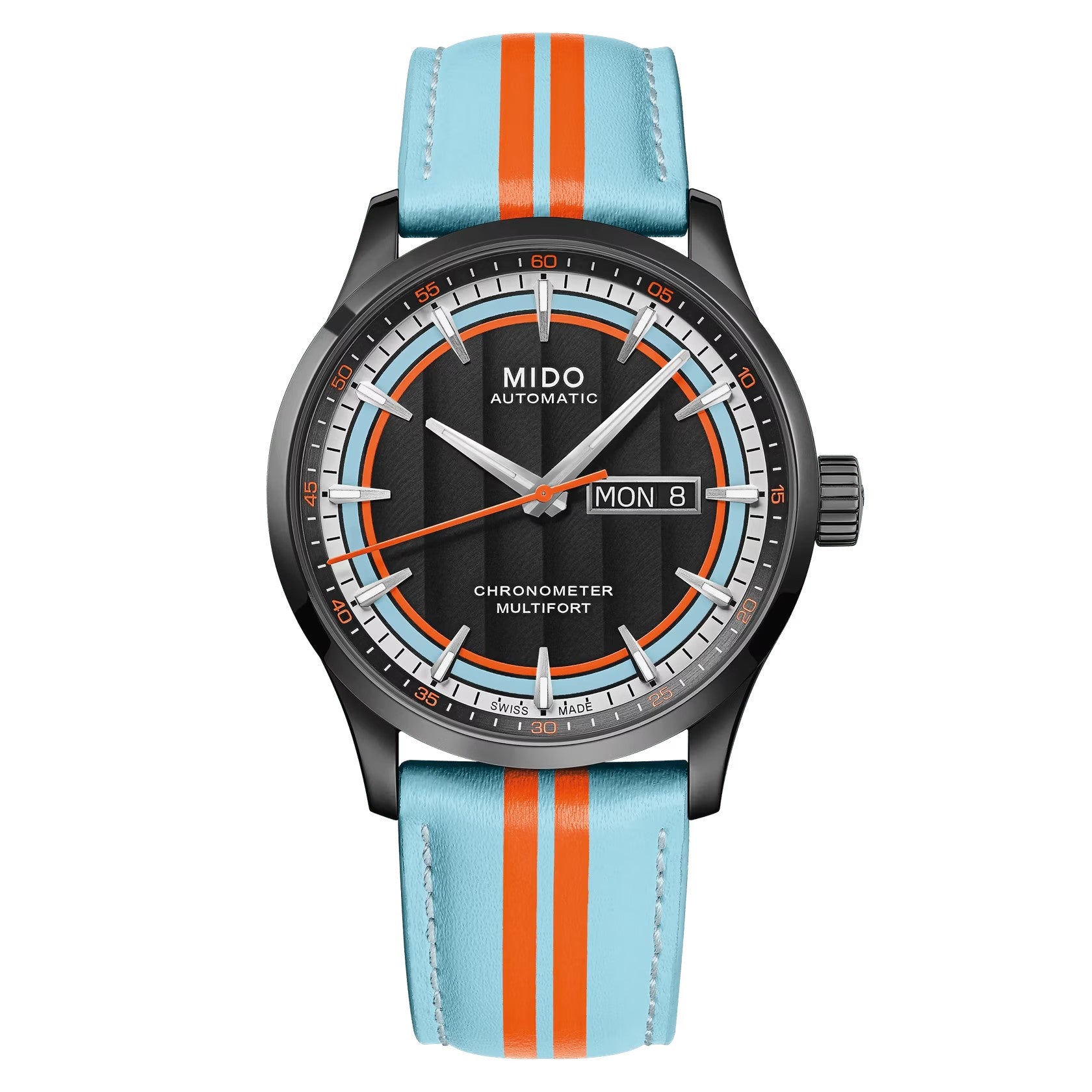 MIDO Multifort Chronometer 1 Racer - Black Dial, Stainless Steel Black PVD Watch, Racing Inspired Leather Strap - 40mm