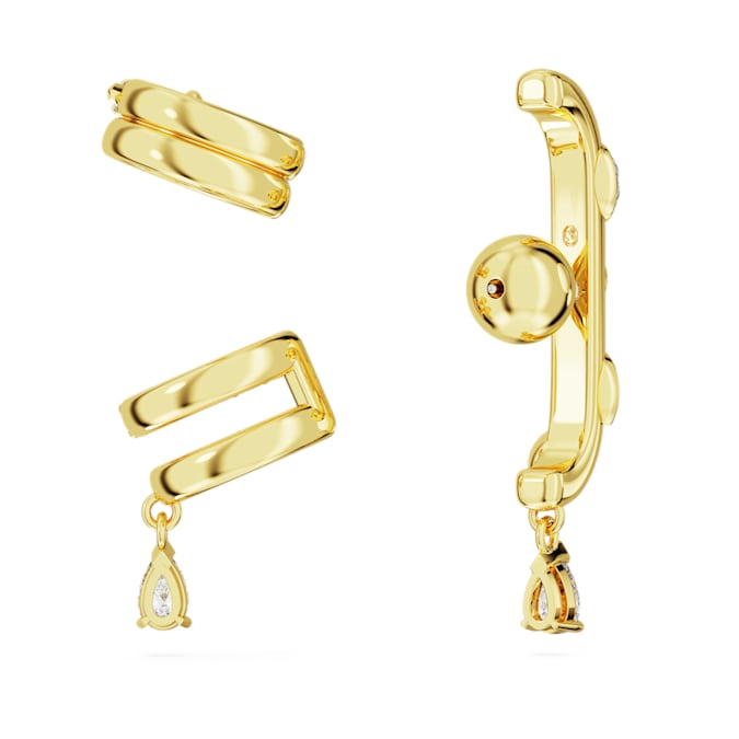 Dextera ear cuff Set (3), Mixed cuts, White, Gold-tone plated