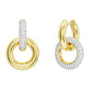 Dextera hoop earrings Asymmetrical design, Interlocking loop, White, Gold-tone plated