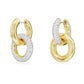 Dextera hoop earrings Asymmetrical design, Interlocking loop, White, Gold-tone plated