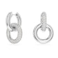 Dextera hoop earrings Asymmetrical design, Interlocking loop, White, Rhodium plated