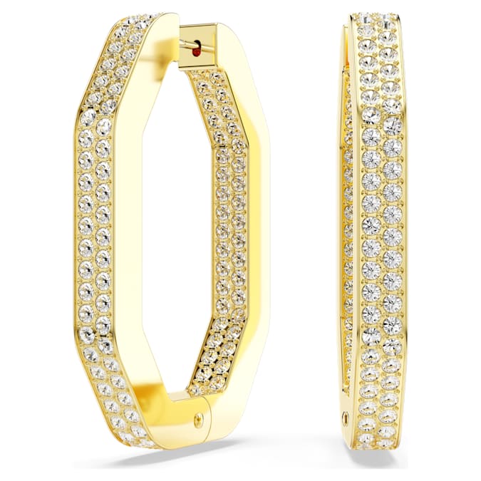Dextera hoop earrings Octagon shape, Large, White, Gold-tone plated