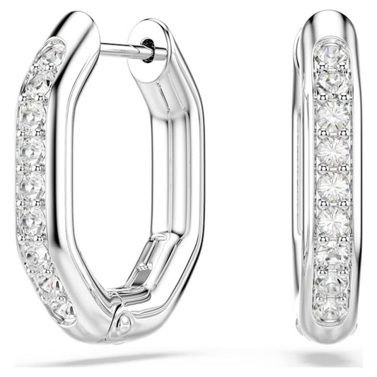 Dextera hoop earrings Octagon shape, Round cut, White, Rhodium plated