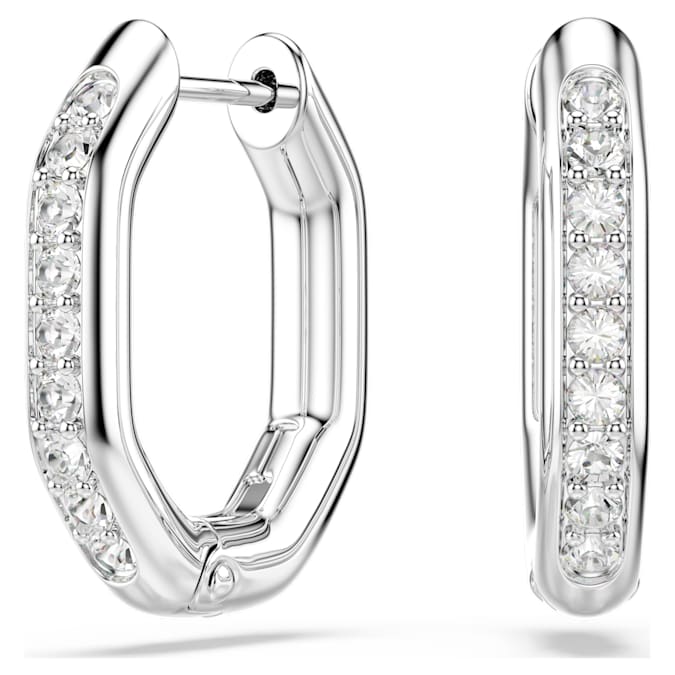 Dextera hoop earrings Octagon shape, Round cut, White, Rhodium plated