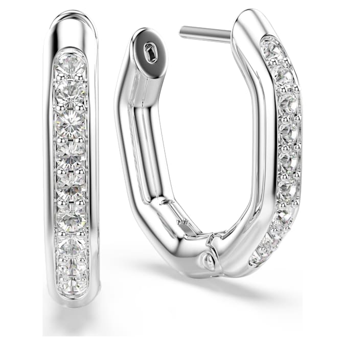 Dextera hoop earrings Octagon shape, Round cut, White, Rhodium plated