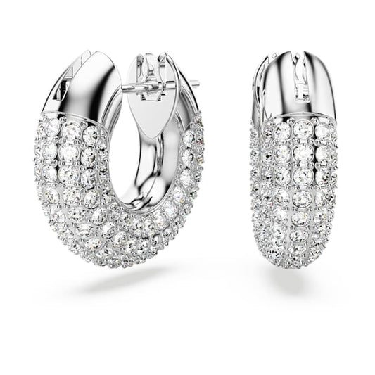 Dextera hoop earrings Small, White, Rhodium plated