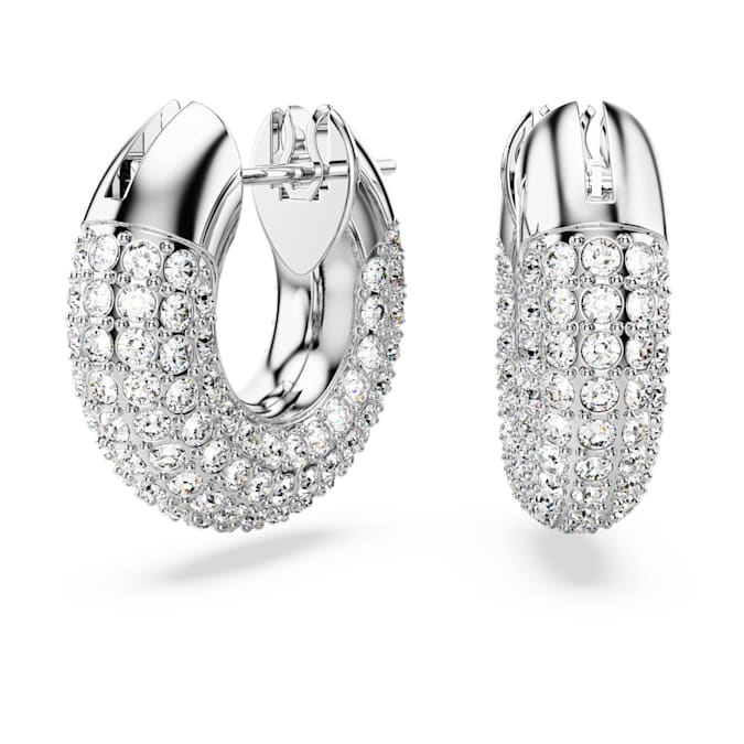 Dextera hoop earrings Small, White, Rhodium plated