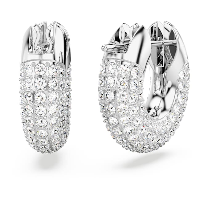 Dextera hoop earrings Small, White, Rhodium plated