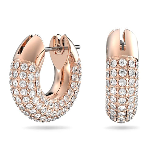 Dextera hoop earrings Small, White, Rose gold-tone plated