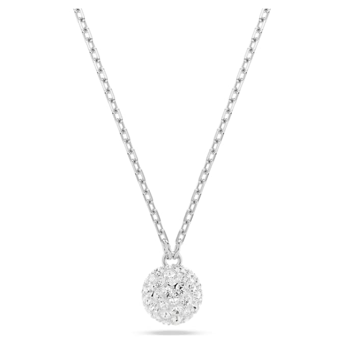 Dextera pendant Round cut, Sphere, White, Rhodium plated