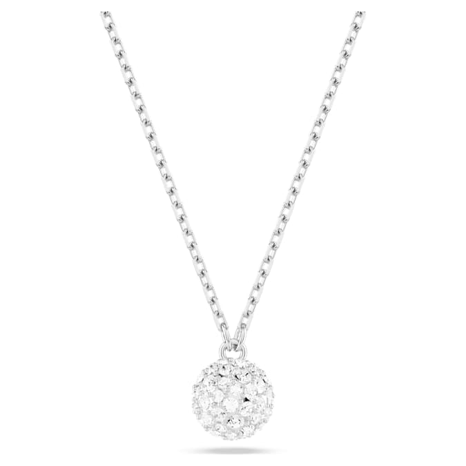 Dextera pendant Round cut, Sphere, White, Rhodium plated