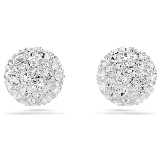 Dextera stud earrings Round cut, Sphere, White, Rhodium plated