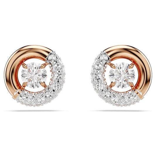 Dextera stud earrings Round cut, White, Rose gold-tone plated