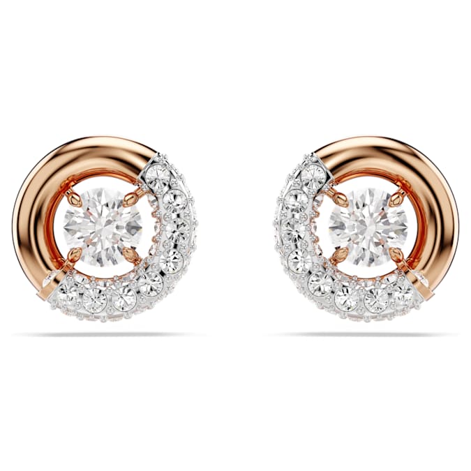 Dextera stud earrings Round cut, White, Rose gold-tone plated