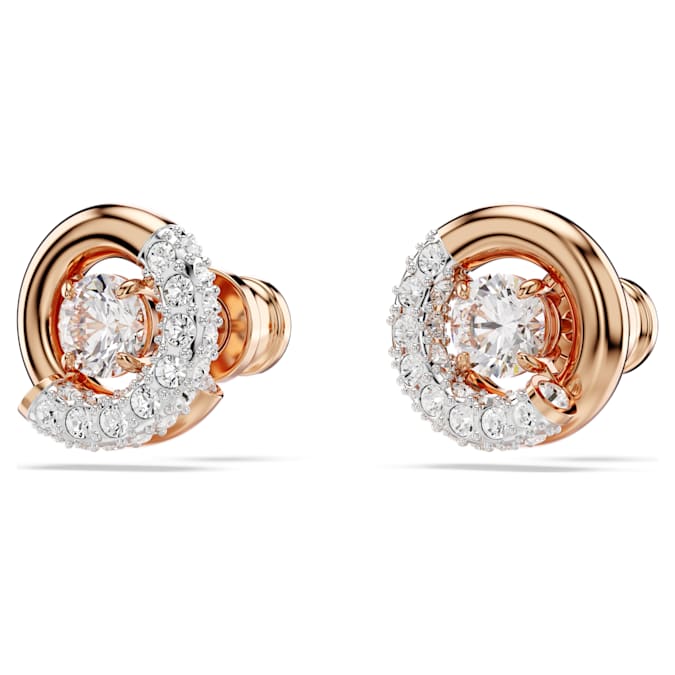 Dextera stud earrings Round cut, White, Rose gold-tone plated