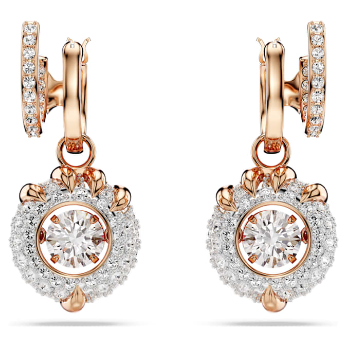 Dragon & Phoenix drop earrings Dragon’s claw, White, Rose gold-tone plated