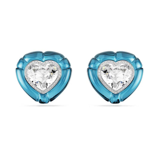 Dulcis clip earrings Heart cut, Pavé, Heart, Blue, Rhodium plated