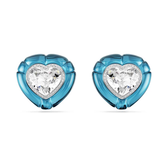 Dulcis clip earrings Heart cut, Pavé, Heart, Blue, Rhodium plated