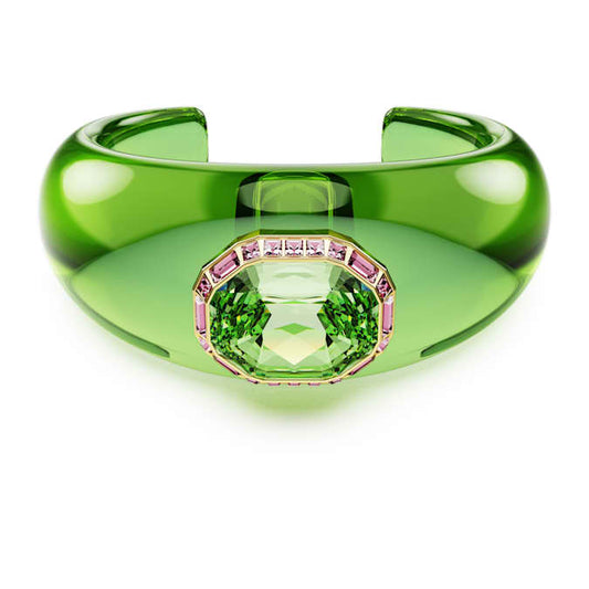 Dulcis cuff Octagon cut, Green, Gold-tone plated