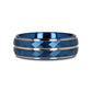 CARMEL Blue Ion Plated Tungsten Carbide Men's Ring With Faceted Center And Stepped Edges - 8mm