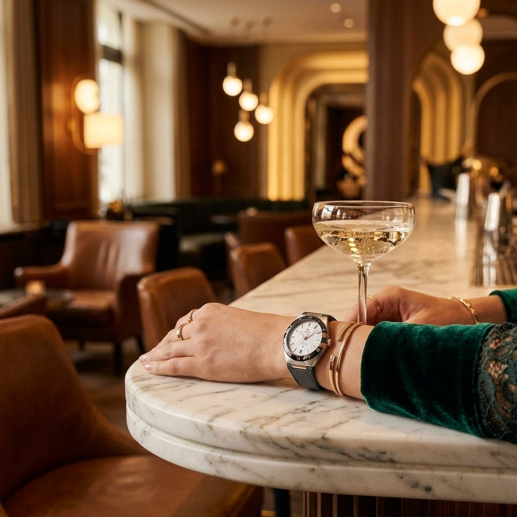 Omega Constellation 41 mm — Steel ‑ Sedna™ Gold on Leather Strap — lifestyle