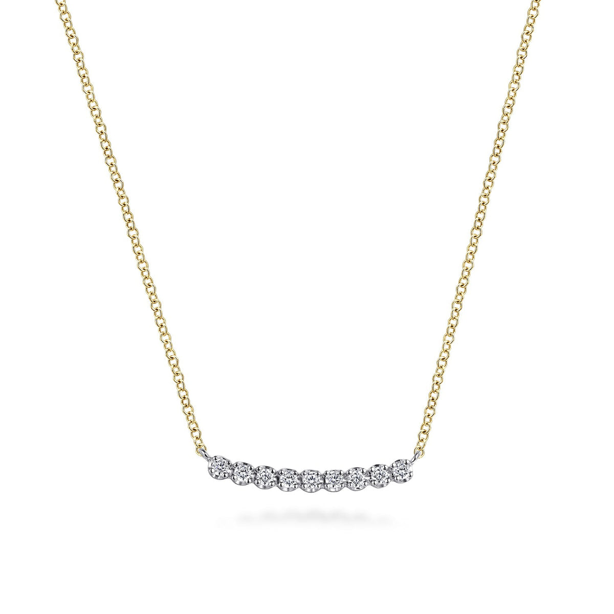 Gabriel & Co. 14K White and Yellow Gold White Sapphire Bar Necklace .25CTW