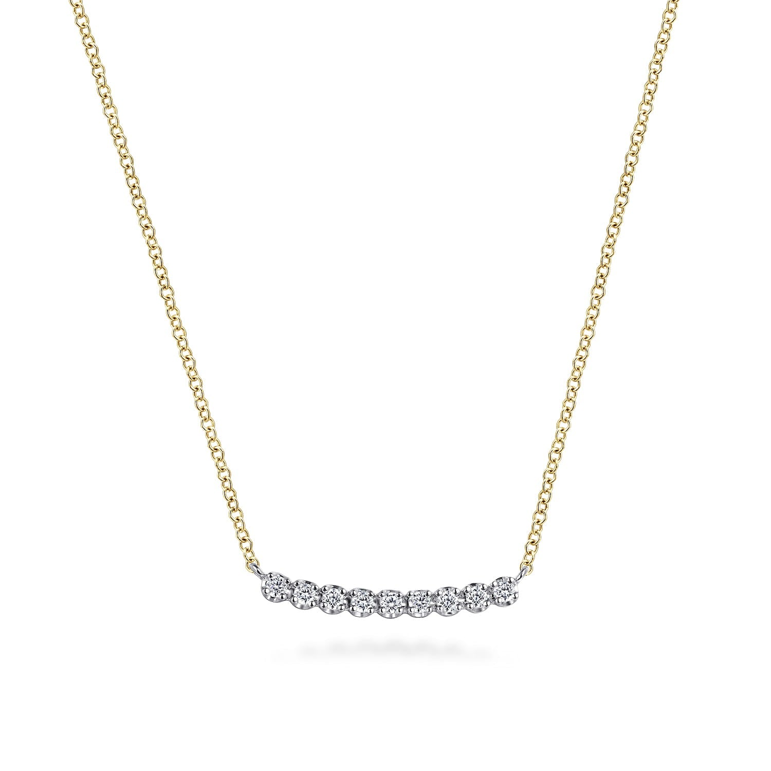 Gabriel & Co. 14K White and Yellow Gold White Sapphire Bar Necklace .25CTW