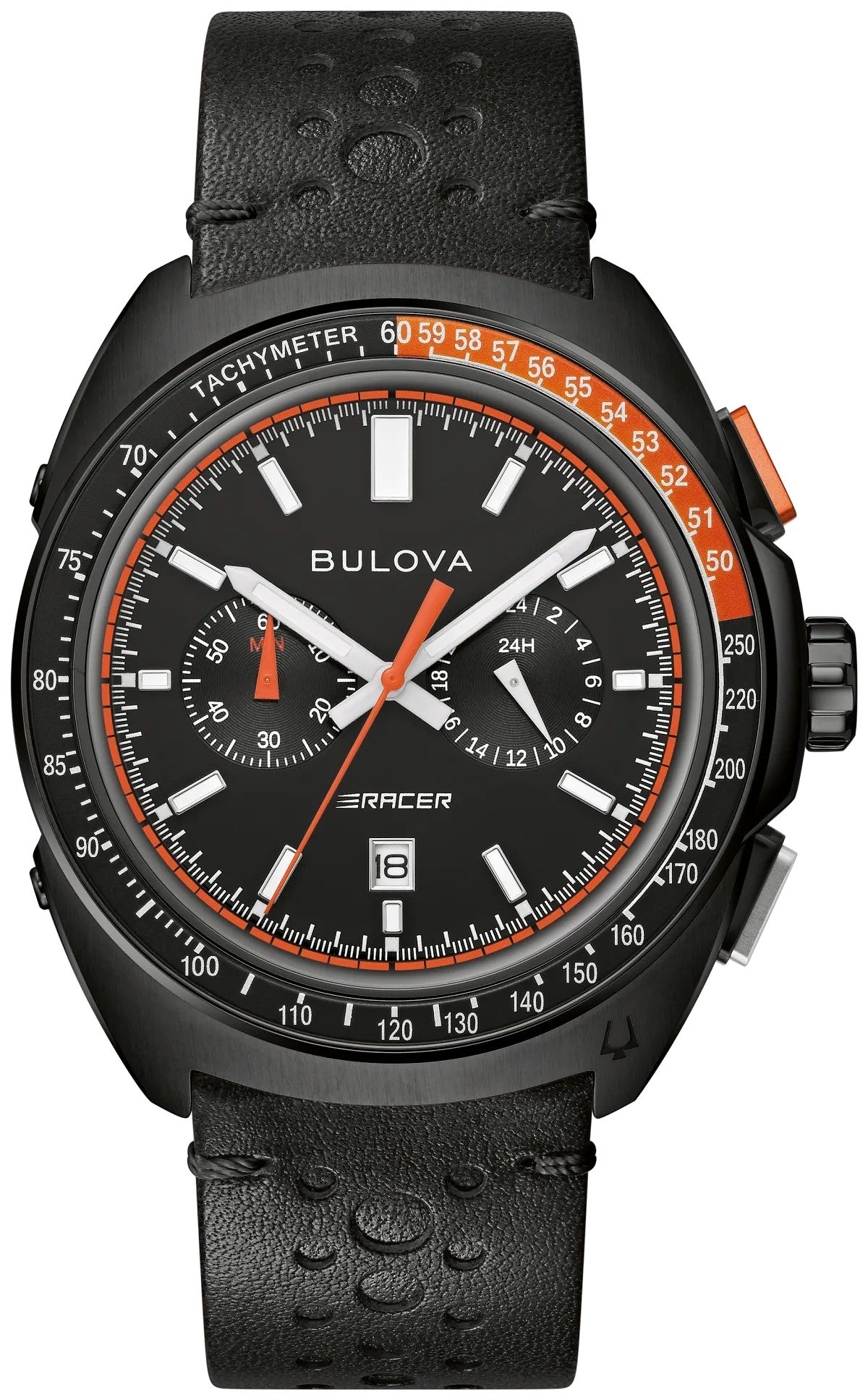 Bulova Black Dial Leather Strap Racer Chronograph 98B428