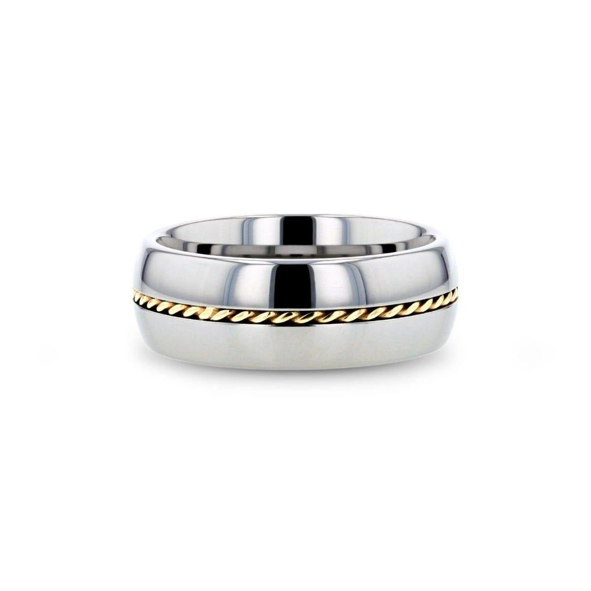 GOLDWYN Braided 14k Gold Inlay Domed Tungsten Ring - 6mm or 8mm