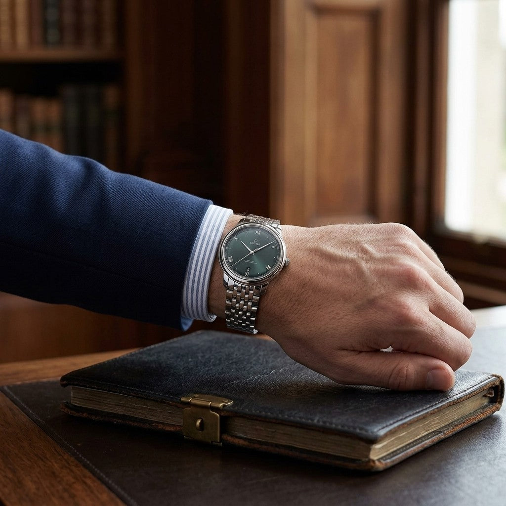 Omega de Ville Prestige 40 mm — Steel on Steel — lifestyle