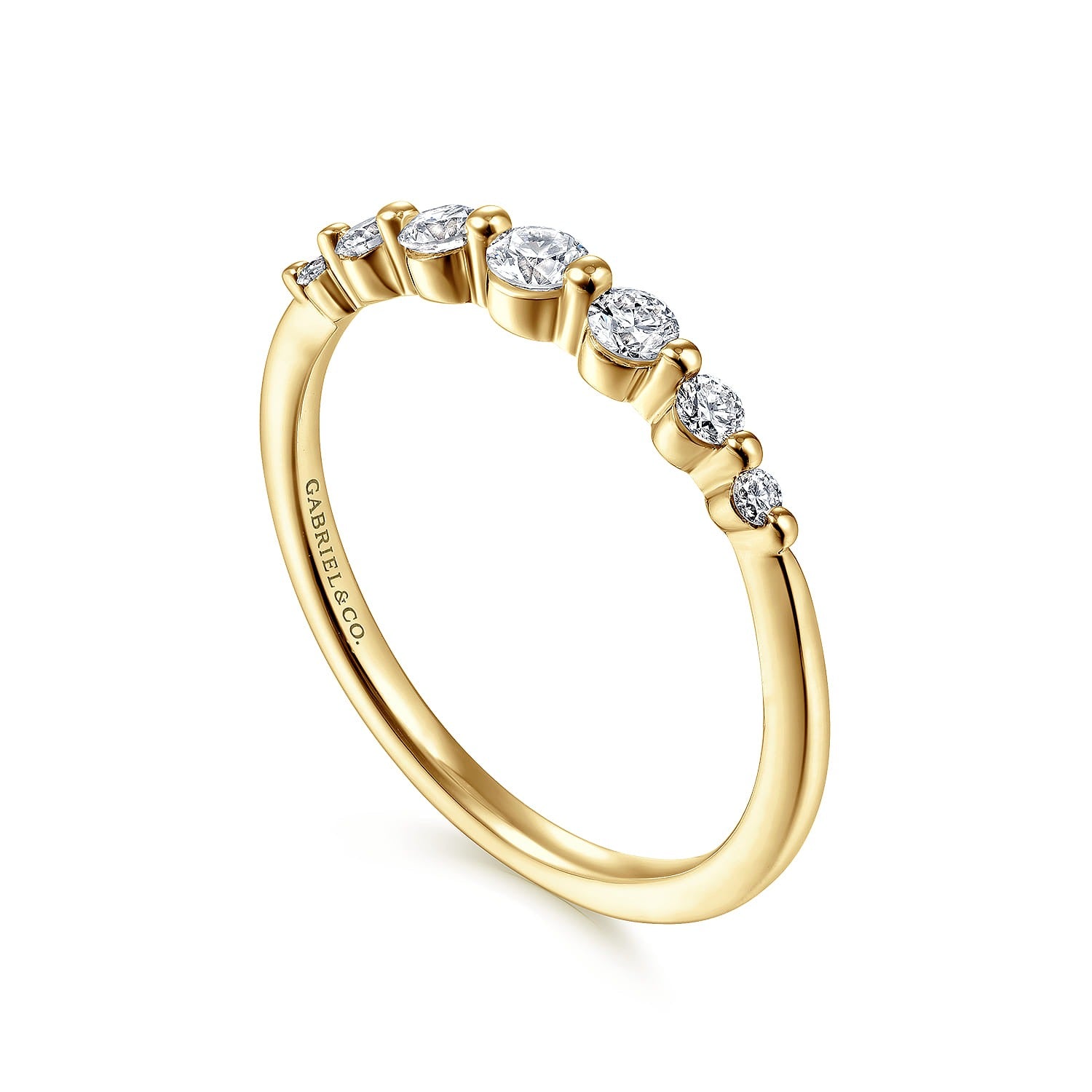 Gabriel & Co. 14K Yellow Gold Graduating Single Prong Diamond Band Ring sz6.5 1/4ctw